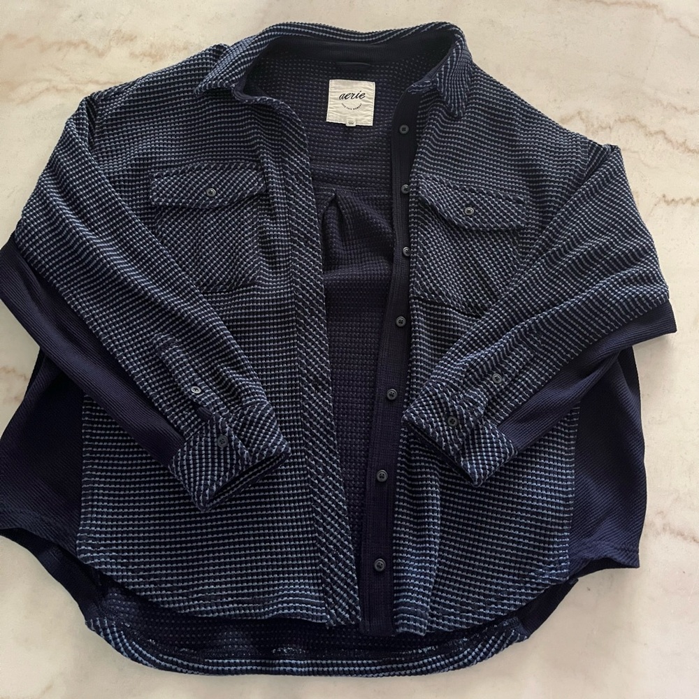 Aerie Dark Blue Textured Top